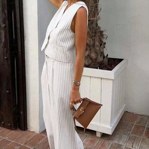 White Casual Women's Sleeveless Top And Long Pants Two-Piece Set - Picture 7 of 7